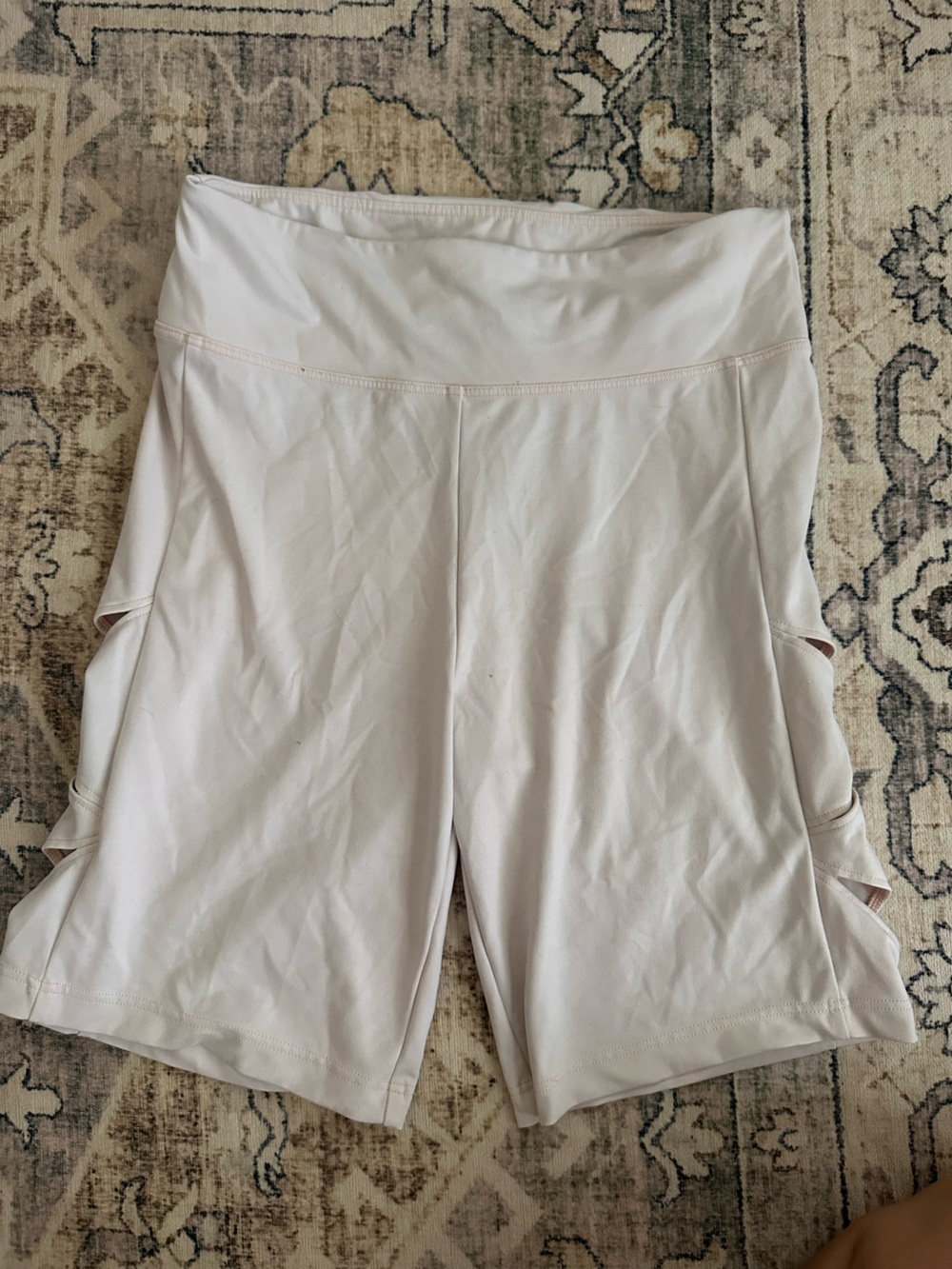 Light Cream High-Waist Bike Shorts with Side Cutouts